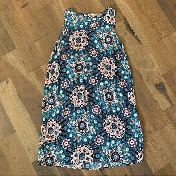 Ann Taylor Loft Blue Floral Medallion Shift Sleeveless Dress Size Small - Picture 3 of 8